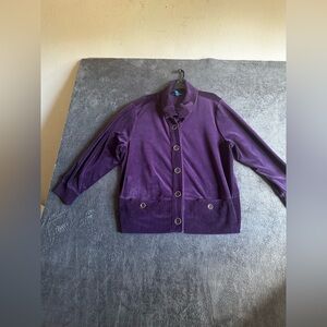 KAREN SCOTT SPORT WOMAN PURPLE VELVET VELOUR BUTTON UP BLAZER SZ 2X